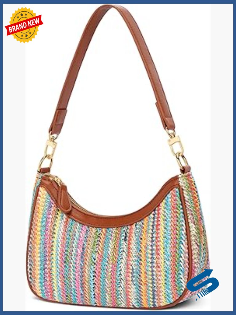 Small Straw Hobo Shoulder Bag With Chain Strap And Zipper Closure